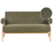 Divano a 2 posti Rivestimento in bouclé verde e marrone chiaro Design retrò Gambe in legno Soggiorno