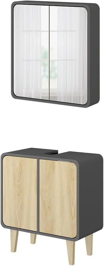 Set di mobili da bagno Arla, Antracite/quercia, 2 parti
