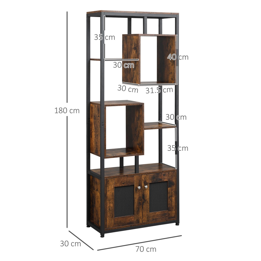 Libreria Scaffale in Stile Industriale con Armadietto ¨C Zephmum ¨C Marrone, 70x30x180cm