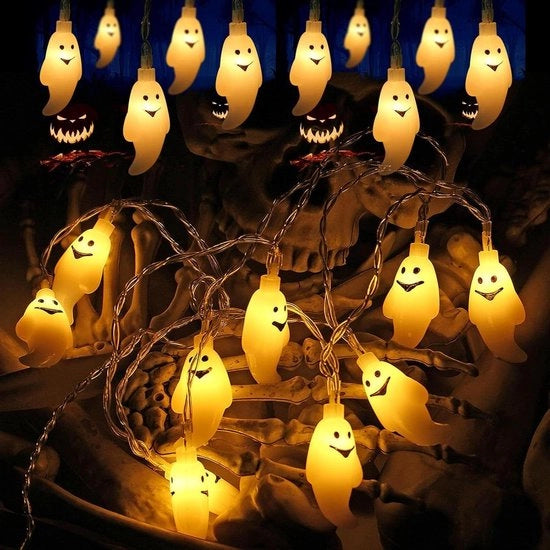 Fili di luce per Halloween - 2 pezzi 3 m 20 led - Illuminazione spettrale - Decorazione da appendere per Halloween - Illuminazione esterna per veranda - Illuminazione da festa per patio .
