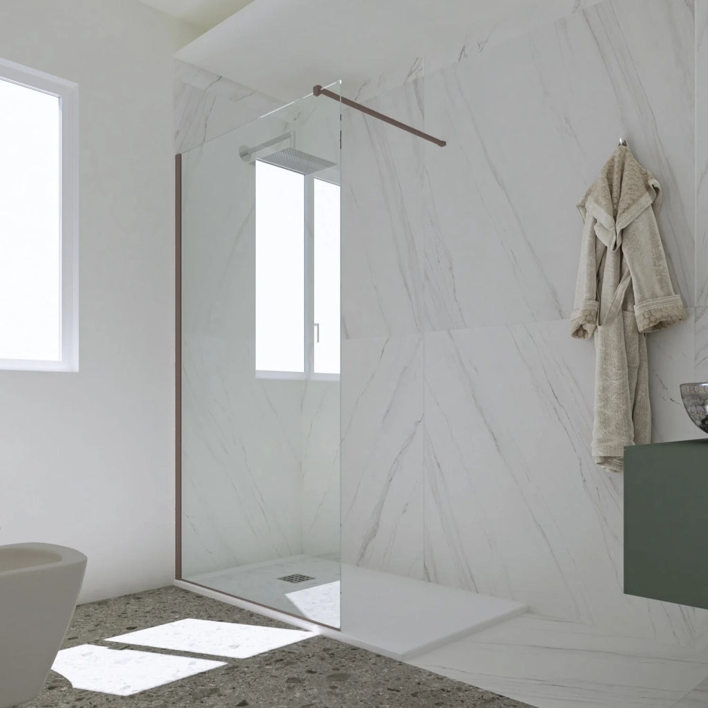 Parete doccia Walk-in da 90 CM H 200 Vetro Trasparente Profilo Chocolate in pvc mod. Kolors