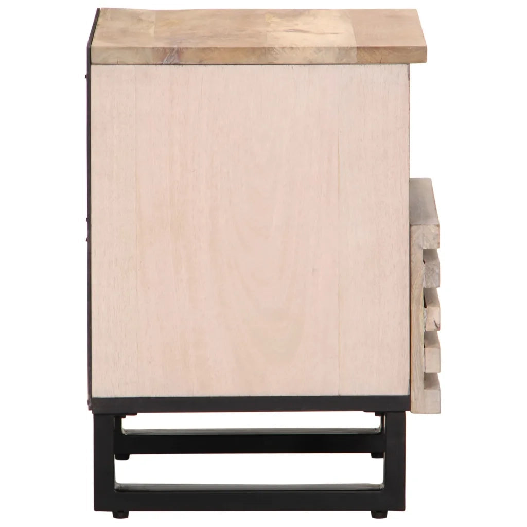 Comodino 40x34x46 cm in Legno Massello di Mango Sbiancato