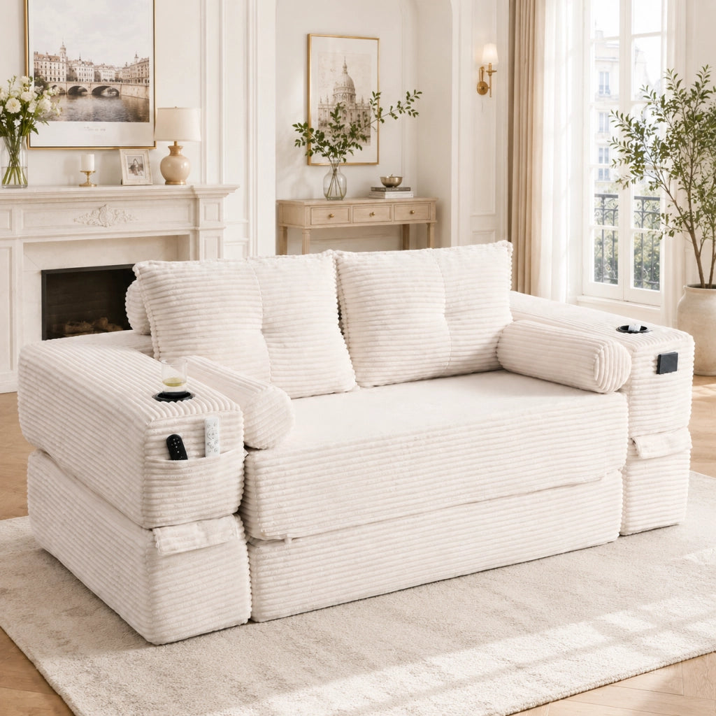 DIVANO LETTO 180x98x80 cm in corduroy beige