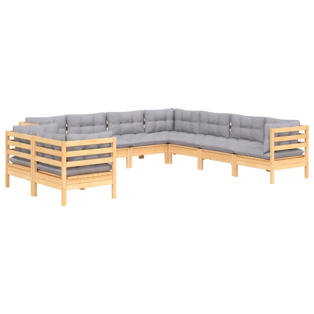 Set Divani da Giardino 9 pz con Cuscini Grigi Massello di Pino cod mxl 39263