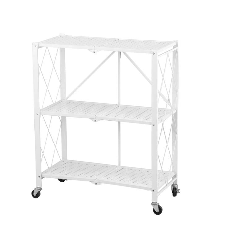 MA MAISON SCAFFALE PIEGHEVOLE 3 RIPIANI IN COLORE BIANCO CON ROTELLE PER SPOSTAMENTO RICHIUDIBILE E RIPONIBILE 72X34X88,5H CM