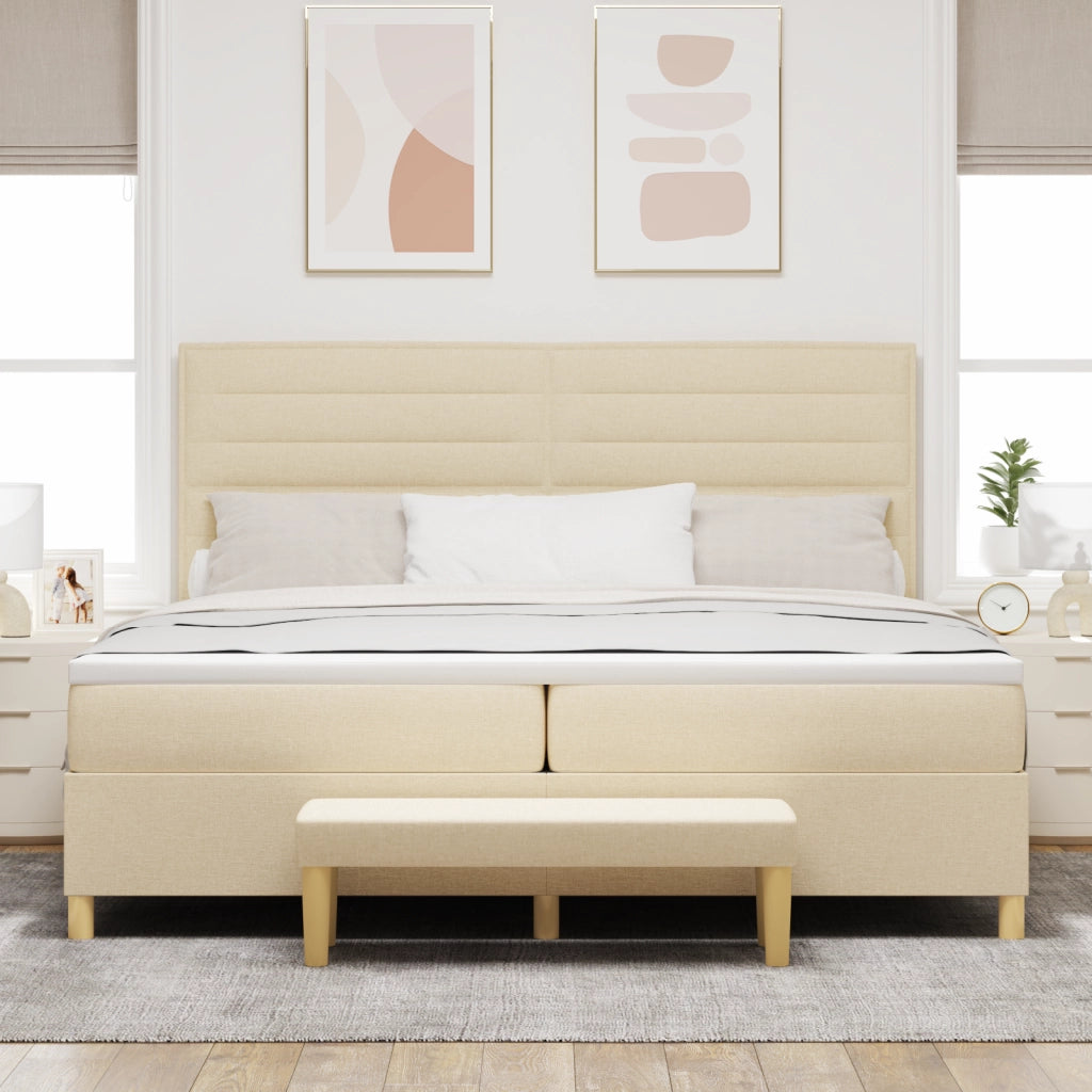Letto a contenitore  con materasso e panca Panna 200x200 cm Tessuto