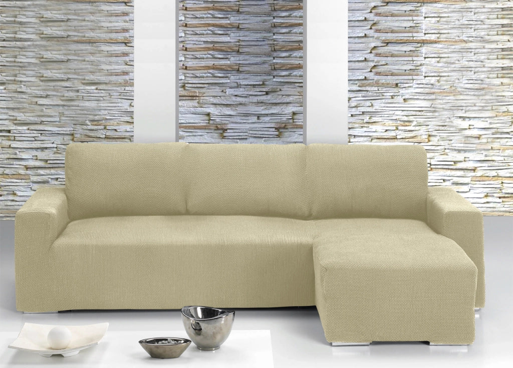 Copridivano Con Penisola Chaise Longue Tinta Unita Panna Mod Capri - Destra - Panna