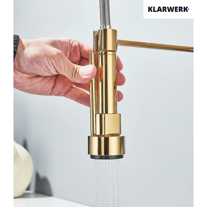 Björn |gastronomia rubinetto monoforo a parete per acqua fredda oro|da cucina professionale in acciaio inox a due getti|doppio per lavello ristorante