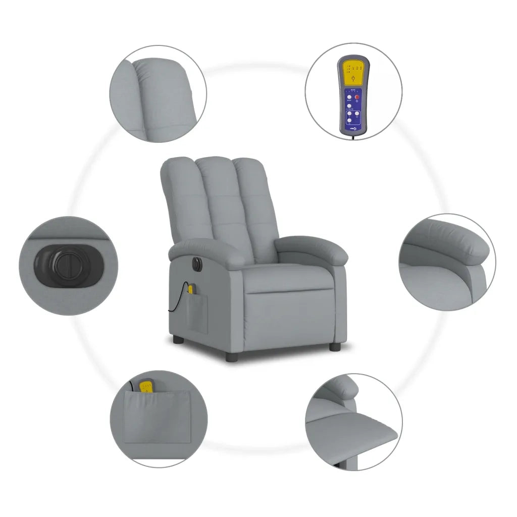 Divano Sedia-Poltrona Reclinabile Massaggio Elettrica Grigio Chiaro Tessuto 615171