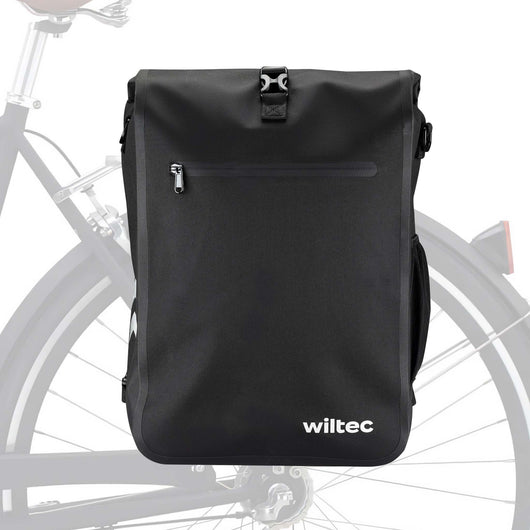 Borsa per bici 3in1 25 l nera, impermeabile, montaggio al portapacchi posteriore, scomparto laptop, elementi riflettenti
