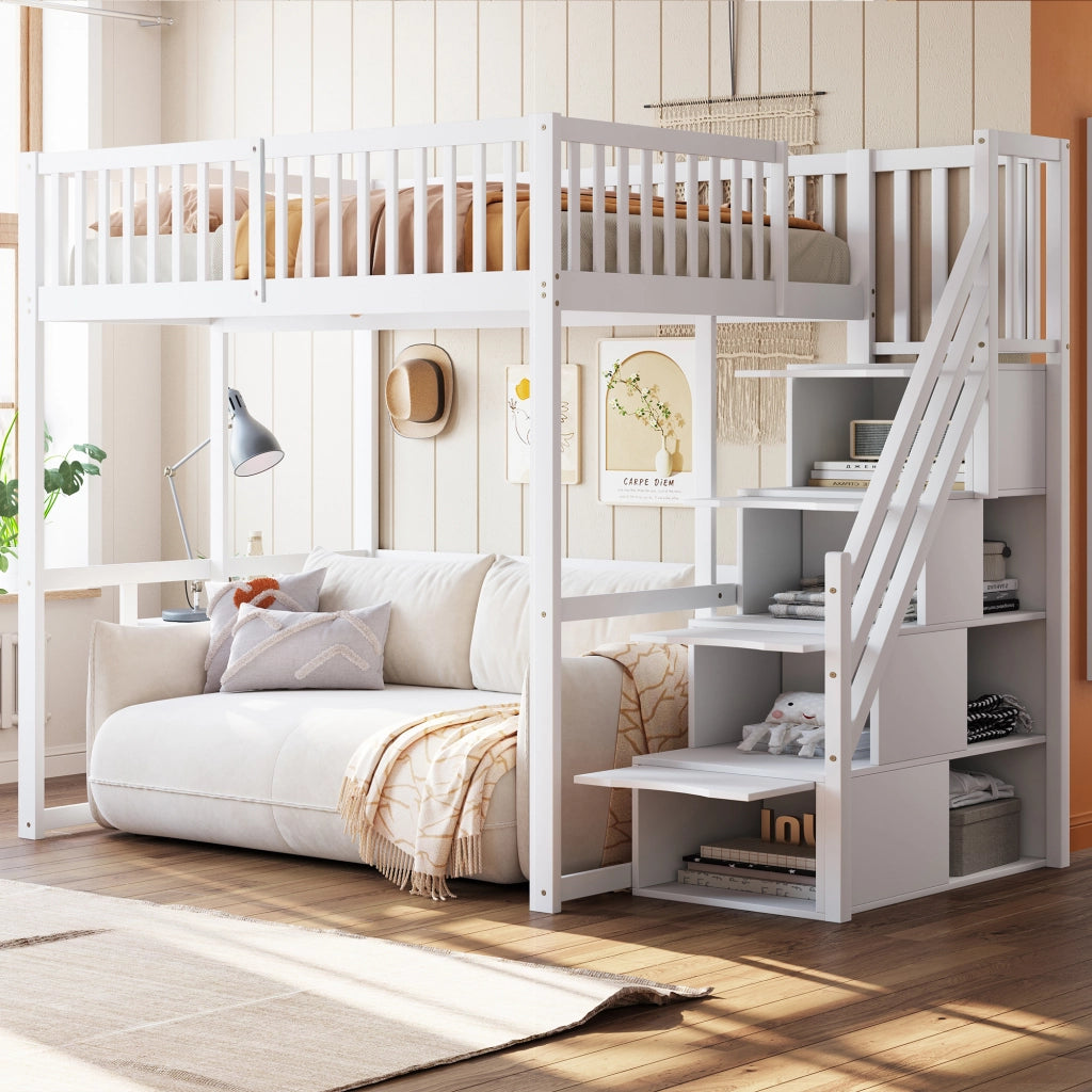 Letto a castello bianco in legno di pino con funzione contenitore 140x200 cm