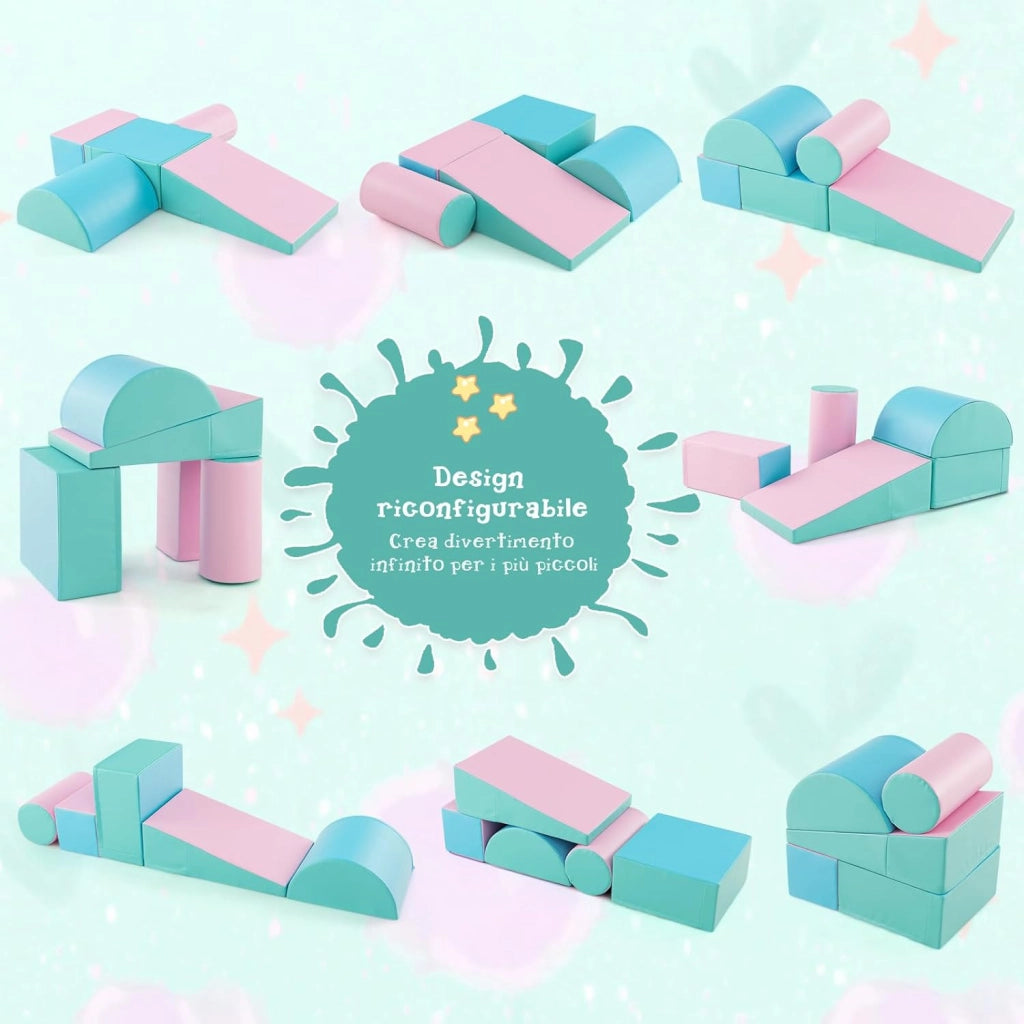 Set di 5 Blocchi con Diverse Forme e Colori, Giocattolo per Arrampicata e Strisciamento, Aiuta i Bambini a Crescere (Verde e rosa chiaro)