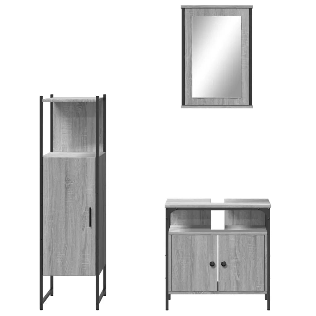 Set Mobili da Bagno 3 pz Grigio Sonoma in Legno Multistrato