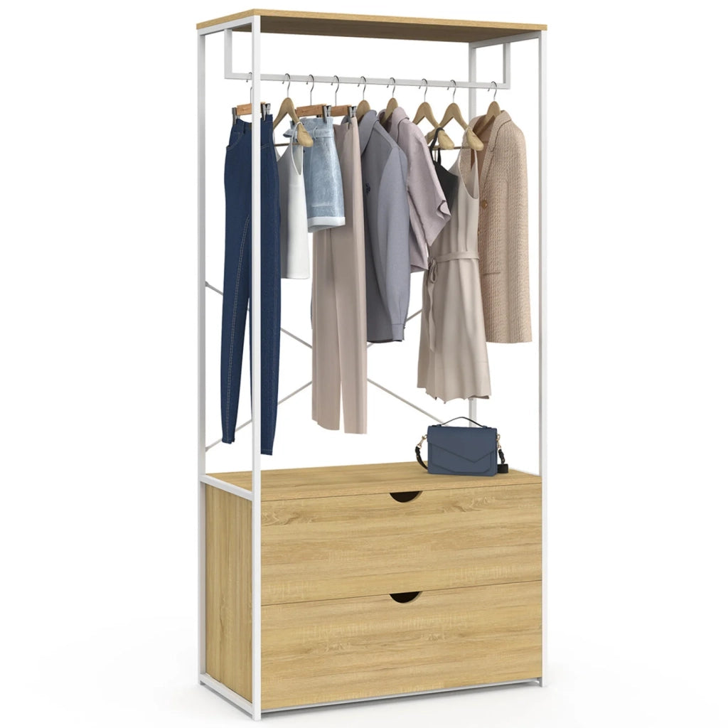IDMarket - Armadio a 2 cassetti L. 80 cm DETROIT design industriale legno e metallo bianco