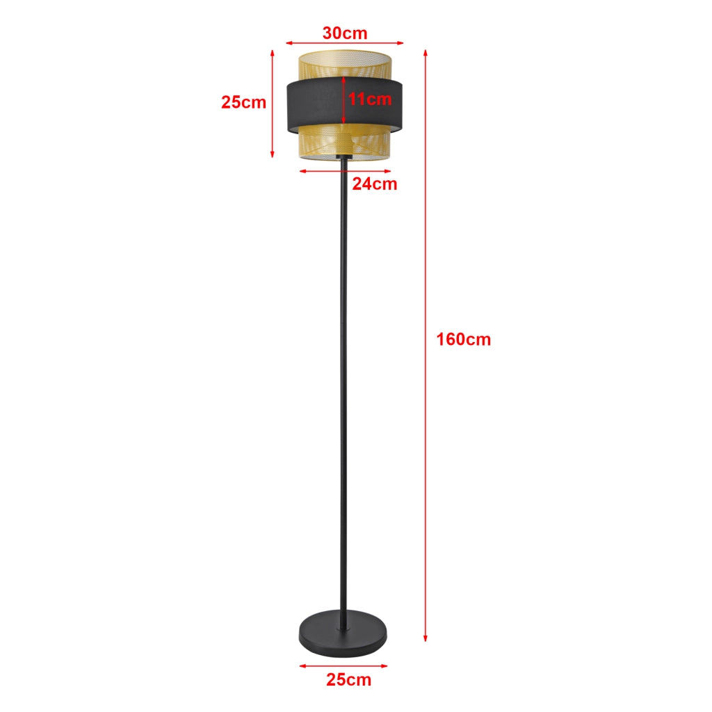 Lampada da Terra Albans con Paralume a Doppio Cilindrico - Oro / Nero - lux.pro
