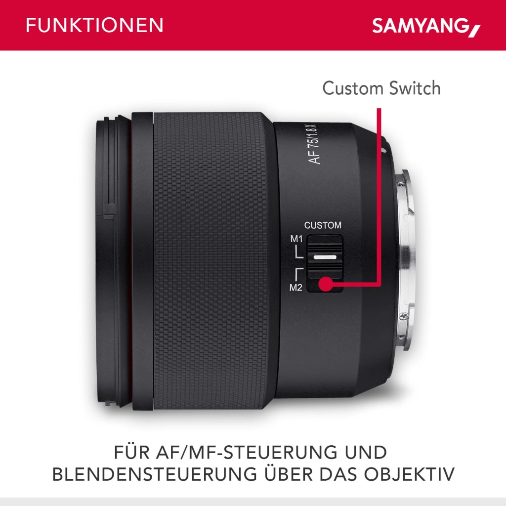 AF Obiettivo per ritratti 75 mm, adatto a fotocamere Fujifilm X, intensità luminosa F1,8, Custom Switch, per fotografia ritrattistica