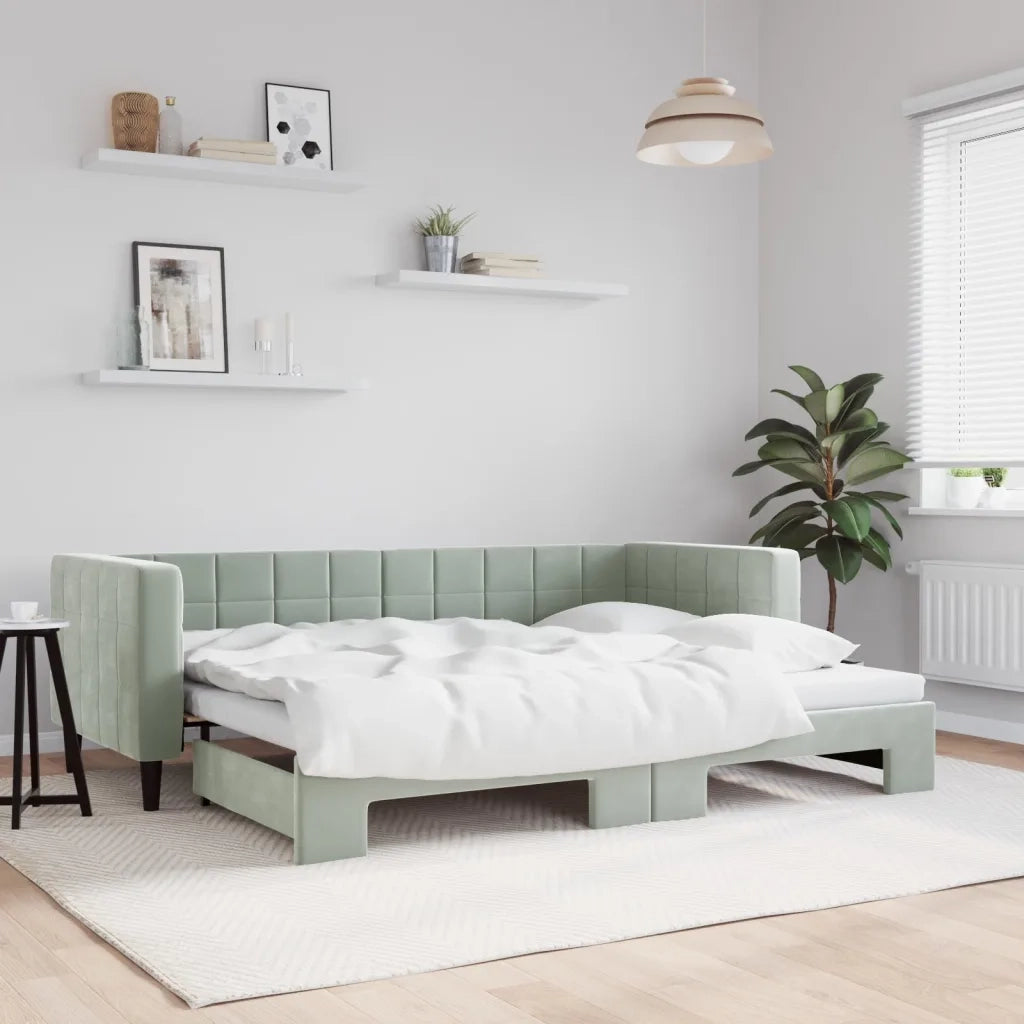 Divano Letto con Letto Estraibile Grigio Chiaro 80x200 Velluto 3196684