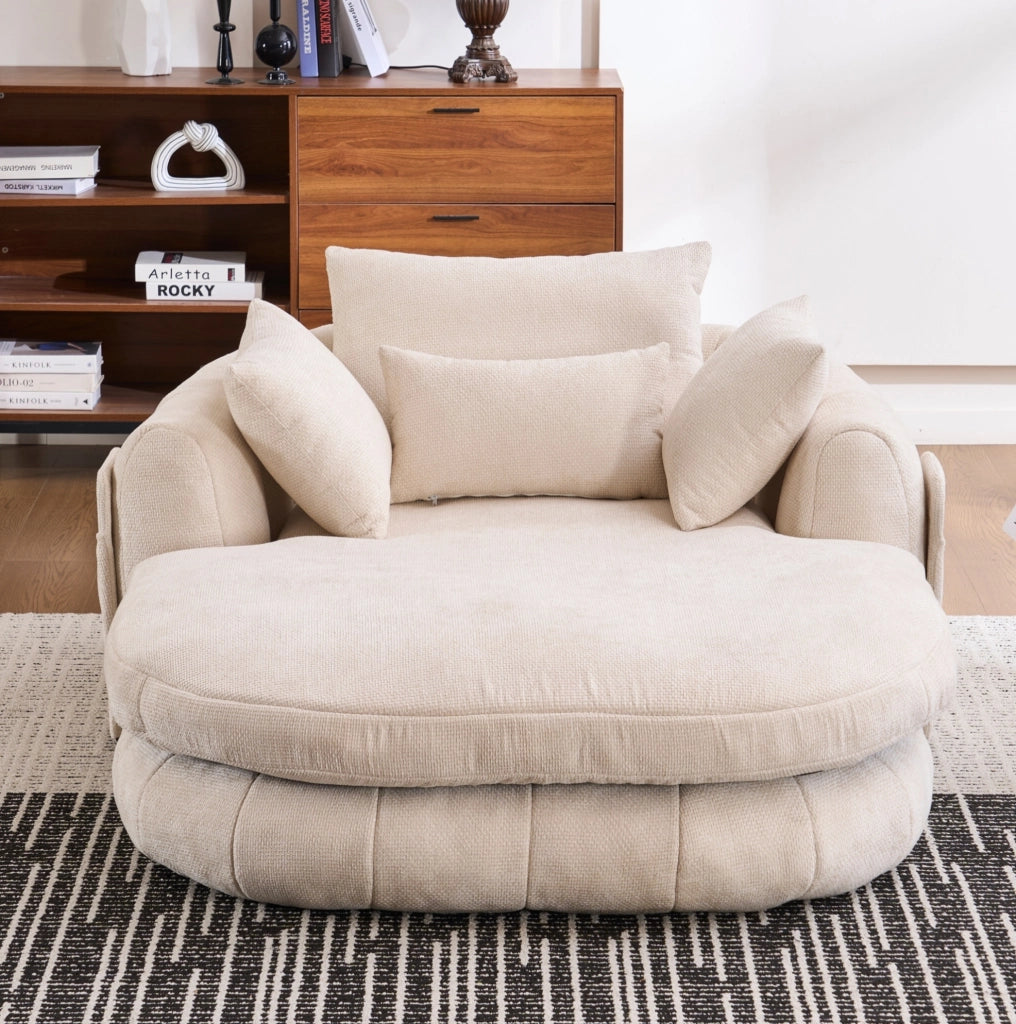 Chaise longue ULEVR in ciniglia bianca con seduta profonda e cuscini di supporto
