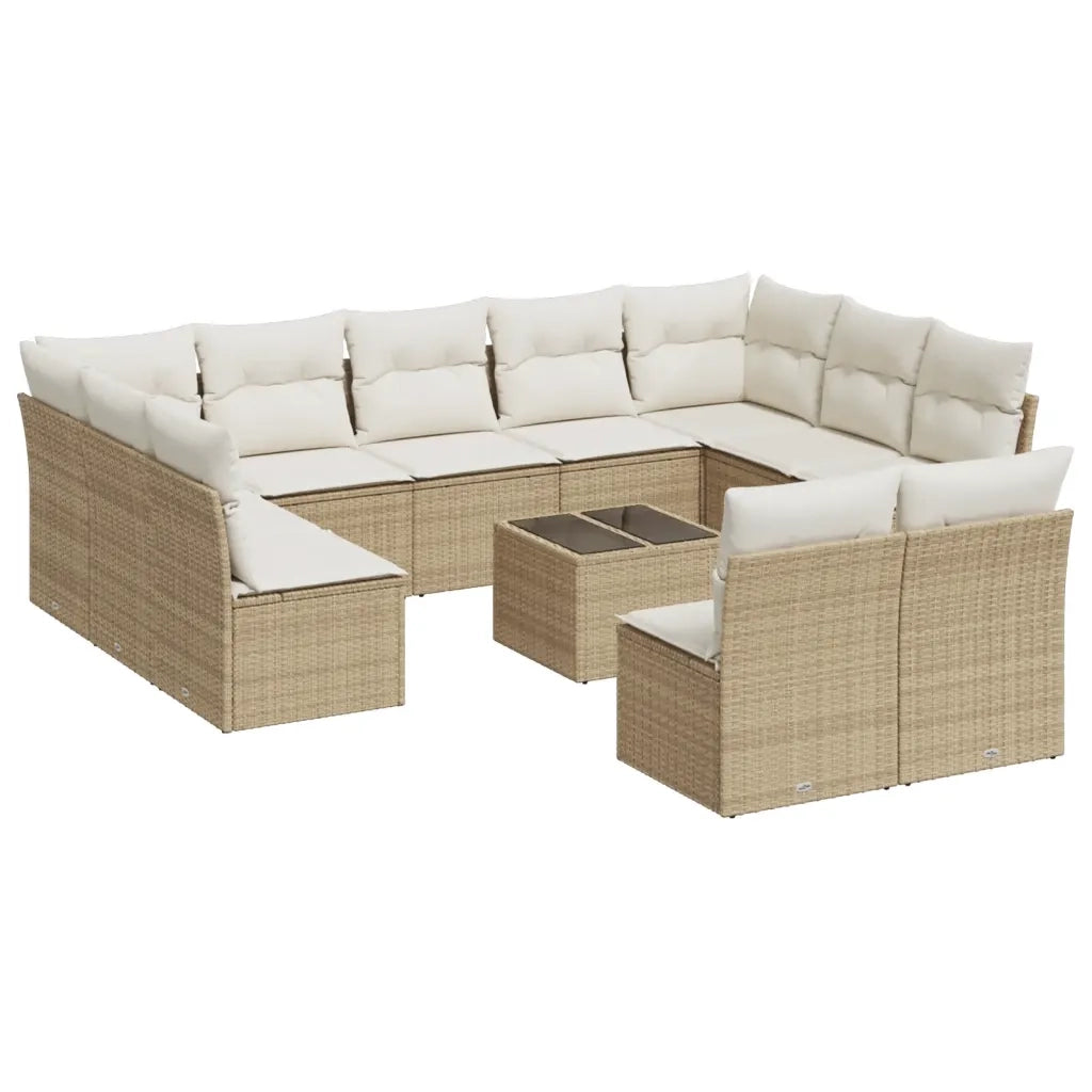 Set Divani da Giardino 12 pz con Cuscini Beige in Polyrattan 3218358