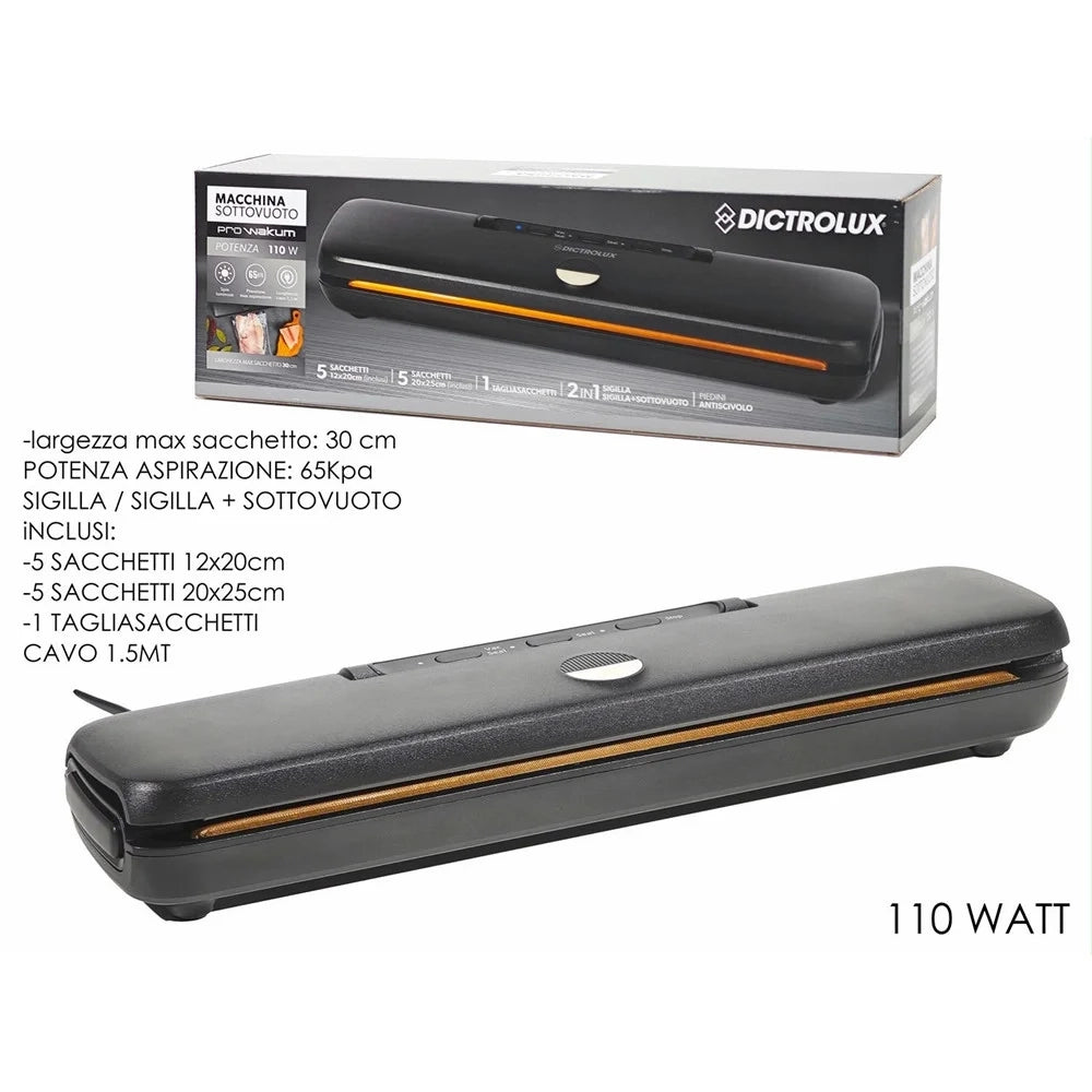 Trade Shop - Macchina Sottovuoto 2 In 1 Nero 110 W Con 10 Sacchetti Ideale Per Conservare Alimenti -