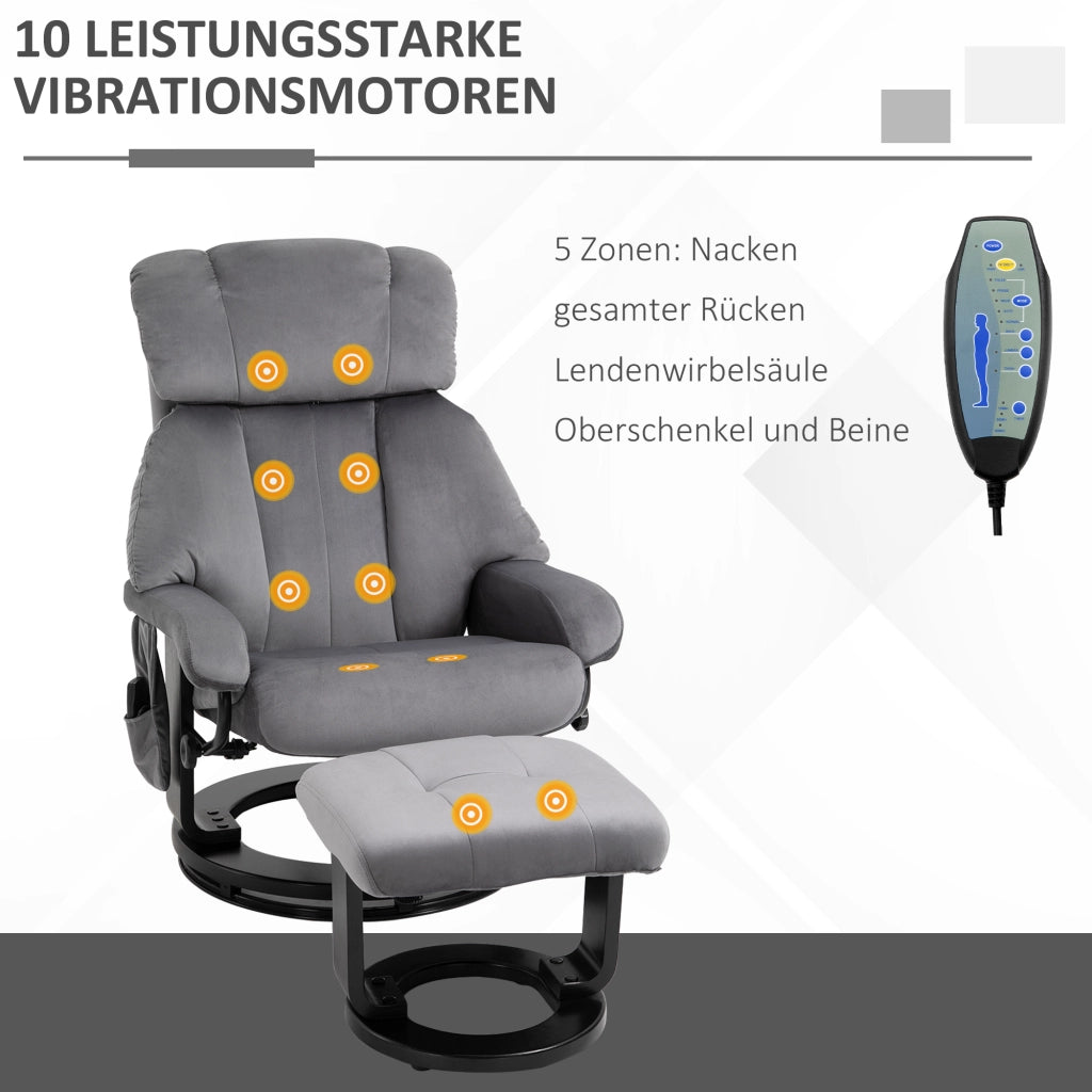 Poltrona Relax Massaggiante Girevole con Poggiapiedi ¨C zephmum ¨C Grigio, Velluto