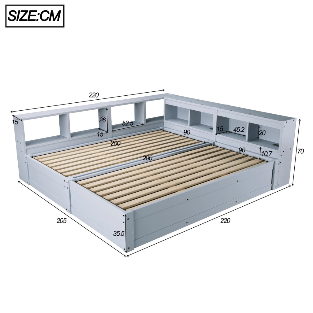 Letto multifunzione 90/180 x 200 cm grigio con LED e prese