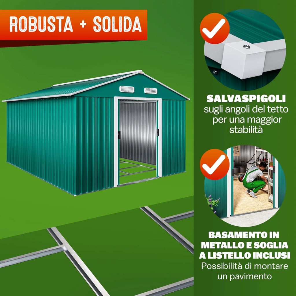 Capanno da Giardino XXL 8m² Fondamenta 312x257x178cm Porta Scorrevole Rimessa per Attrezzi da Esterno 15m³