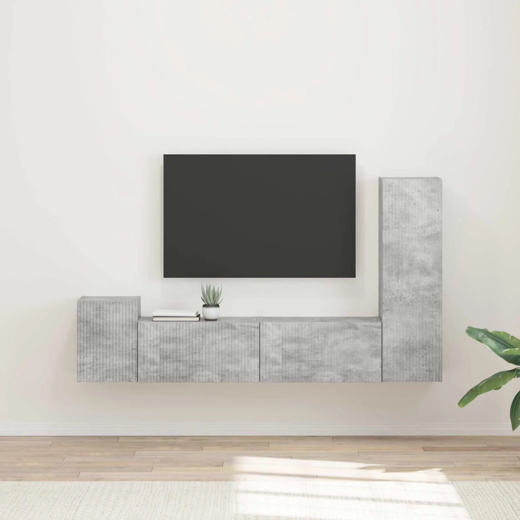 Set mobile TV 4 pcs Grigio cemento Legno multistrato
