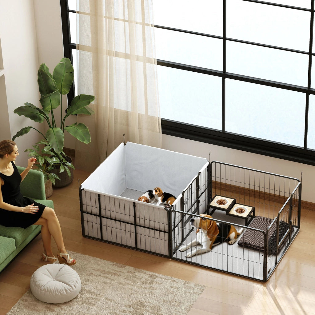 Recinto per Cuccioli con 7 Pannelli ¨C zephmum ¨C 203x102x60cm Nero