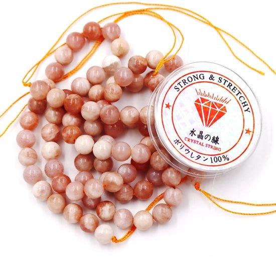 Kralen con cordone per la creazione di accessori DIY Pietre per collane da assemblare a mano Pietra energetica bracciale curativo 8 mm = 96 pezzi e 1 rotolo di filo Pietra solare A 8 mm