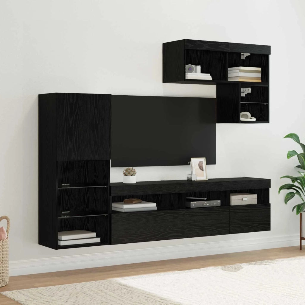Unità per TV a Muro 6 pcs Rovere Nero Legno multistrato 3402976