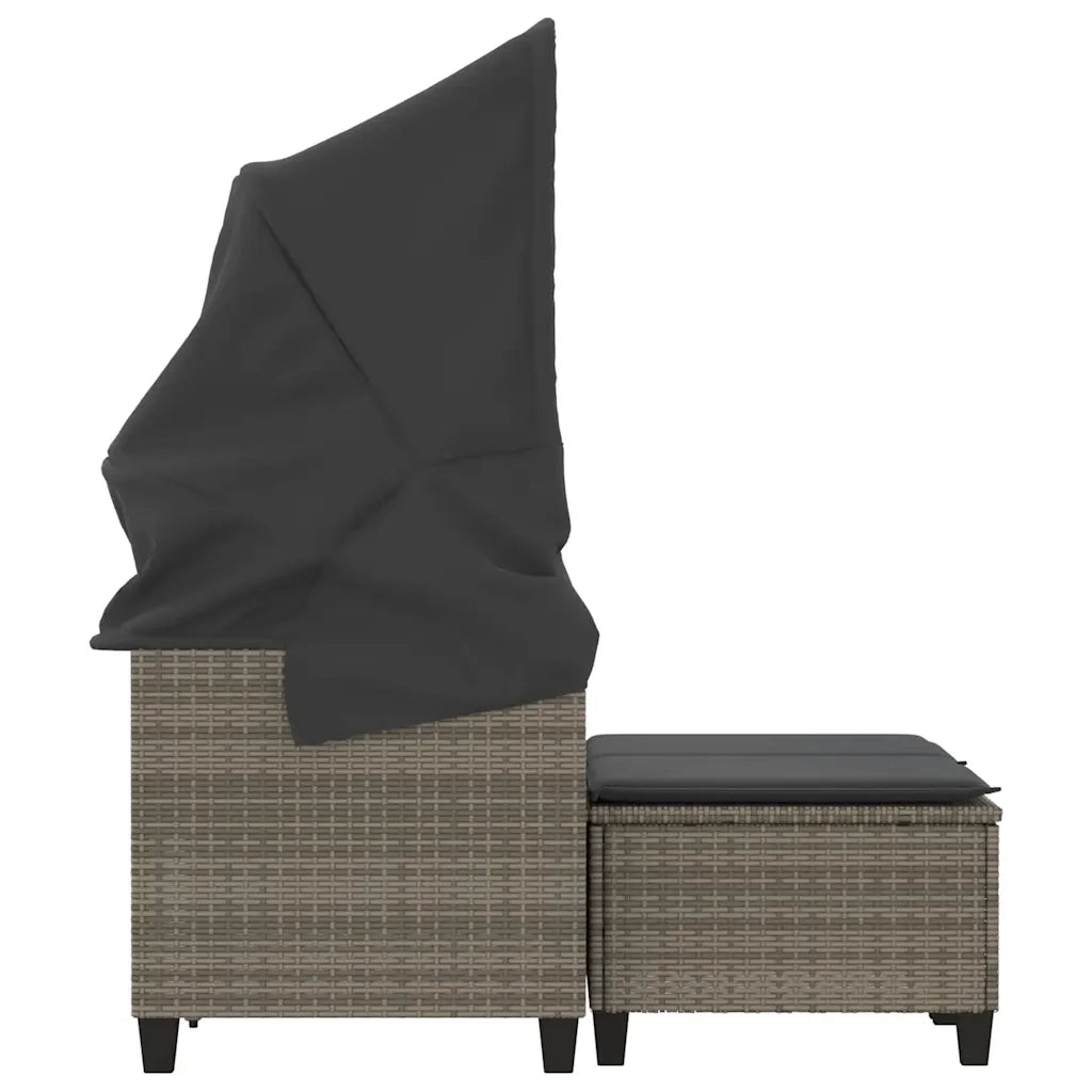 Divano Giardino 2Posti Baldacchino e Sgabelli Grigio Polyrattan 365783