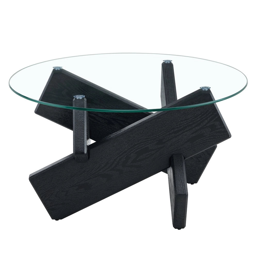 Tavolino da Caff¨¨ Rotondo ¨C MINIMAL ¨C Piano in Vetro Temperato, MDF, Nero, 79 cm