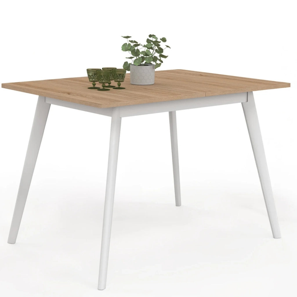 IDMarket - Tavolo rettangolare allungabile scandinavo INGA, 4-8 persone, piano in legno, gambe bianche 110-150 cm
