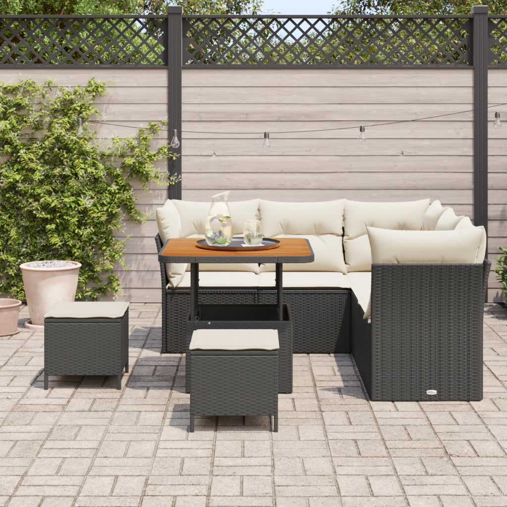 Set Divano da Giardino  8 Pezzi con Cuscini in Rattan Polyrattan Nero