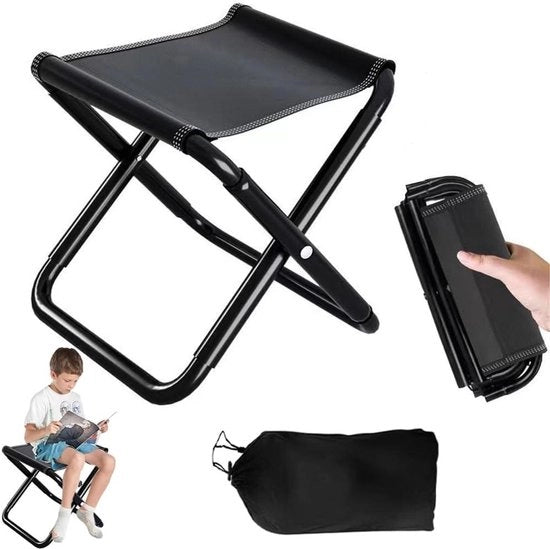 Campingkruk Portatile - Sedia da Campeggio per viaggi, escursioni, giardino, pesca, barbecue e spiaggia - Sedia pieghevole con sedile leggero - Sedia pieghevole mini con borsa di trasporto - Nero