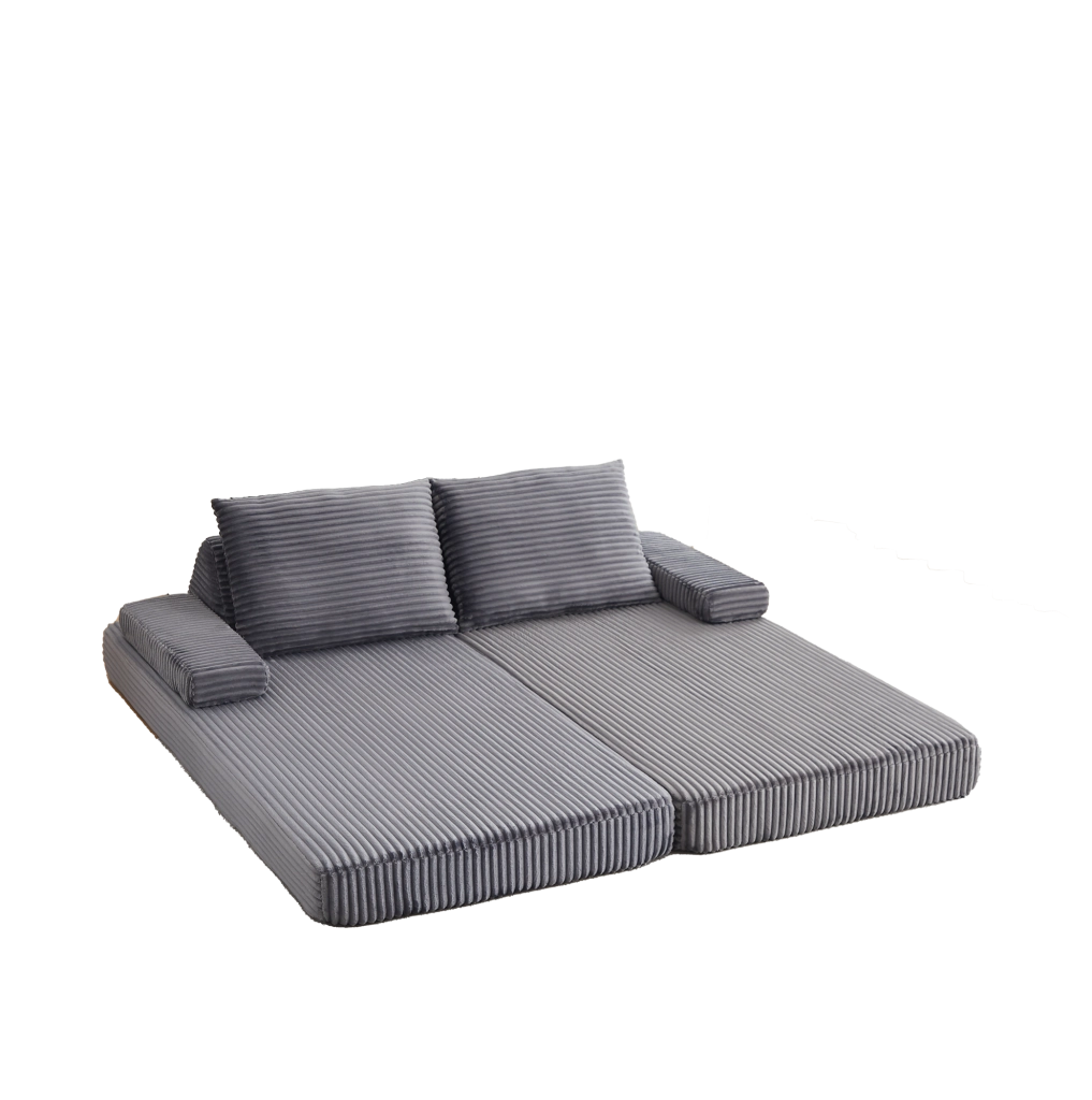 Sofa modulare in velluto 211 cm con schienali triangolari e braccioli regolabili, divano e letto combinati