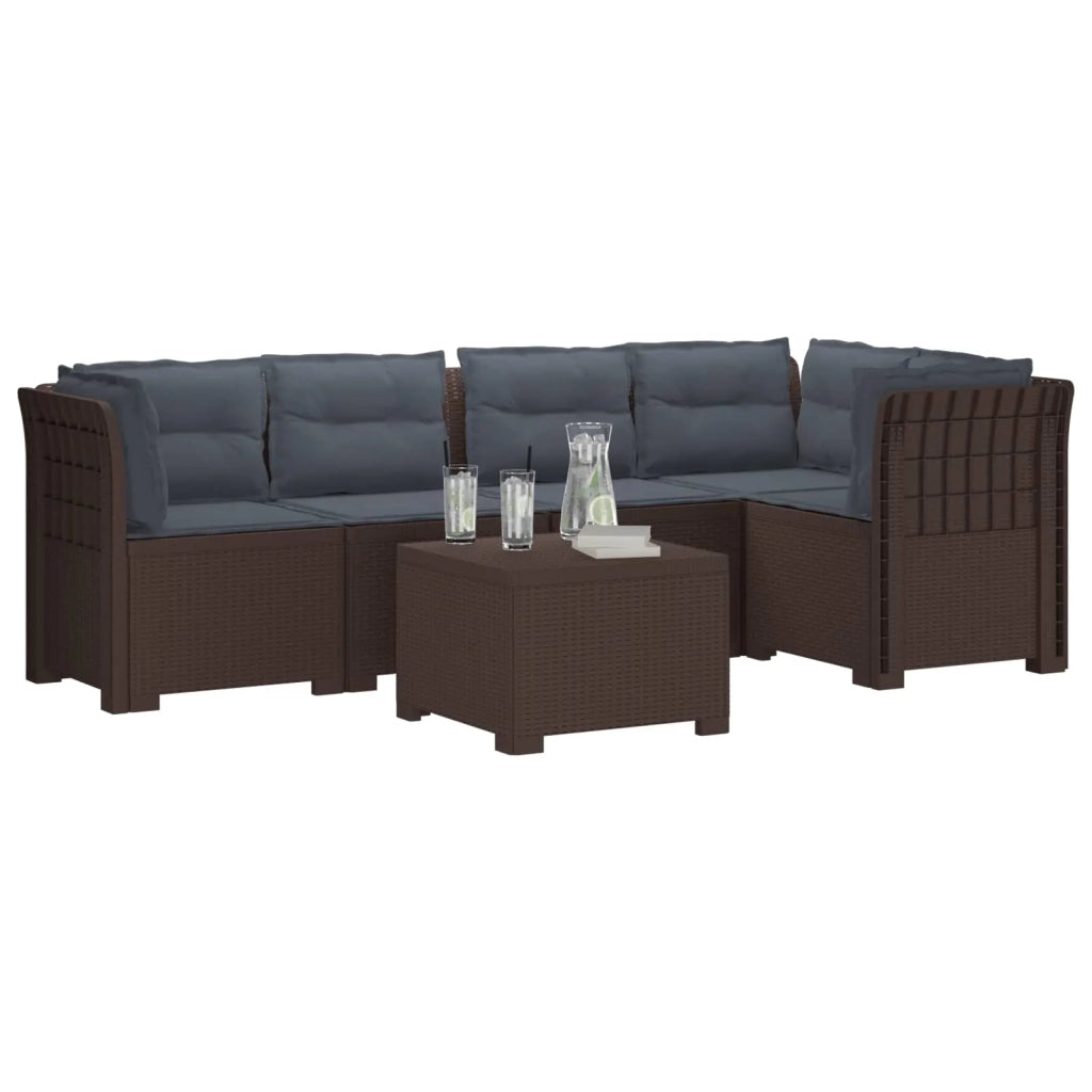 Divano da Giardino 5 Posti con Cuscini Stile Rattan PP Marrone 3444093