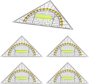 Set di 5 Triangoli Geometrici Flessibili e Transparenti con Manico e Modello Circolare per Disegno Preciso con Scala di Resistenza