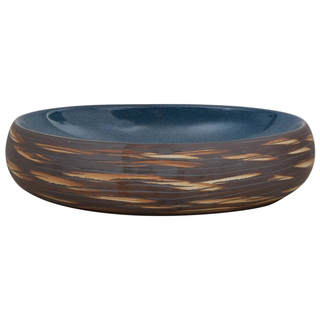 Lavabo da Appoggio Marrone e Blu Ovale 59x40x15 cm Ceramica CFW6569021