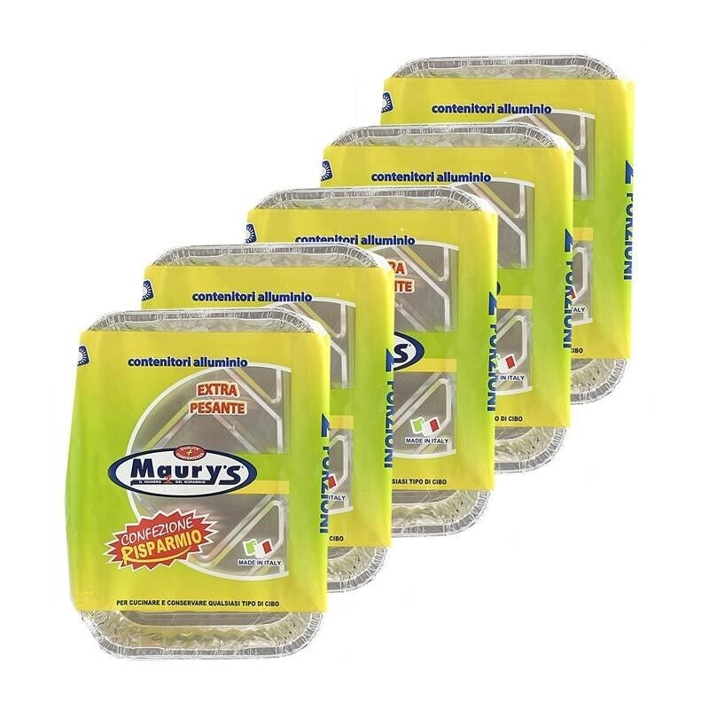 MAURY'S SET DA 5 CONTENITORI RETTANGOLARI IN ALLUMINIO DA 2 PORZIONI