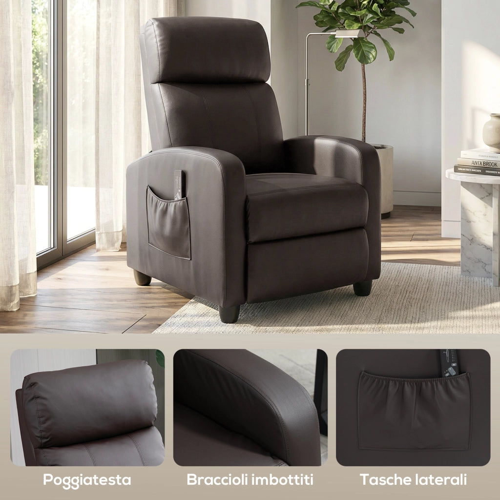 Poltrona Relax Massaggiante con Telecomando e 8 Programmi, Reclinazione e Poggiapiedi, 68x88x98cm, Marrone