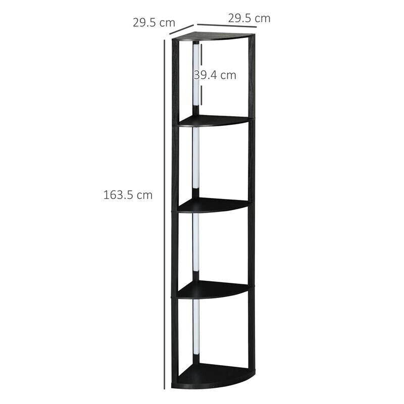 LAMPADA DA TERRA A COLONNA IN MDF CON 4 RIPIANI E ILLUMINAZIONE A LED DA 3000K, 41X29.5X163.5 CM, NERO