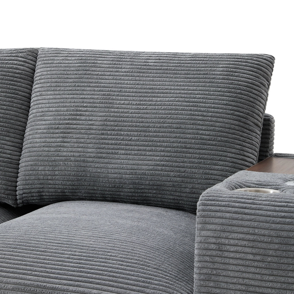 DIVANO ANGOLARE L-Forma 229x149,5x83 cm in Corduroy Grigio con pouf e 2 cuscini