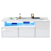 TAVOLINO DA SALOTTO 100x50x35 cm Bianco Lucido con LED e 2 Cassetti