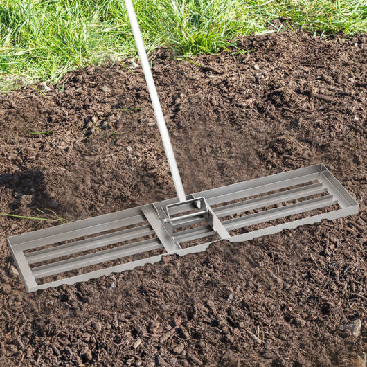 Rastrello livellatore per prato cortile, Livellatore giardino con impugnatura ergonomica e piastra 106 x 25 cm Argento-Attrezzi da giardino