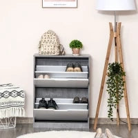 Mobile Portascarpe, Scarpiera Salvaspazio Bassa a 2 Ante per 8 Paia di Scarpe, Arredamento Moderno, Grigio e Bianco, 62.5x26x81cm