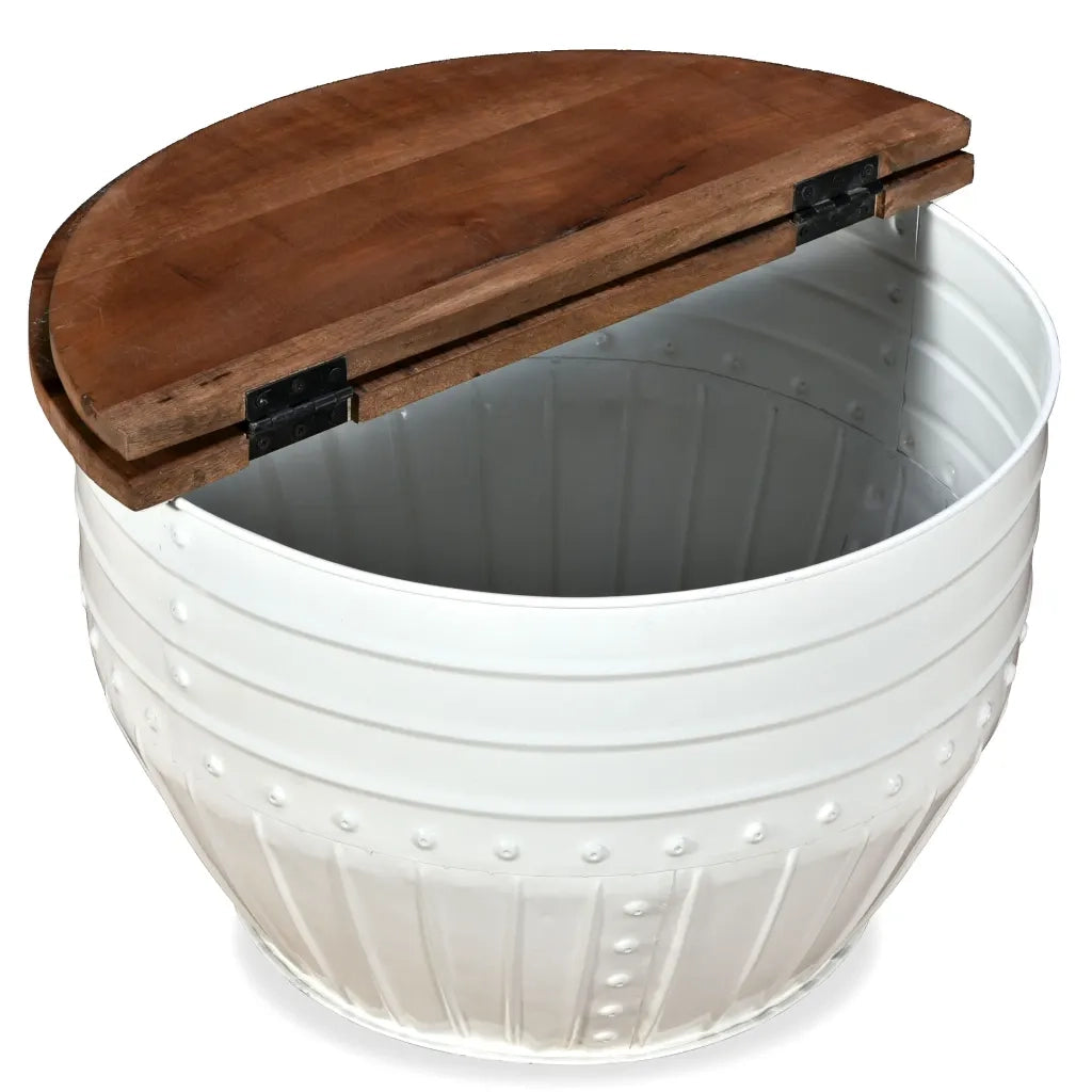 Tavolino da Caffè Legno Massello Riciclato Bianco Forma a Botte 245254