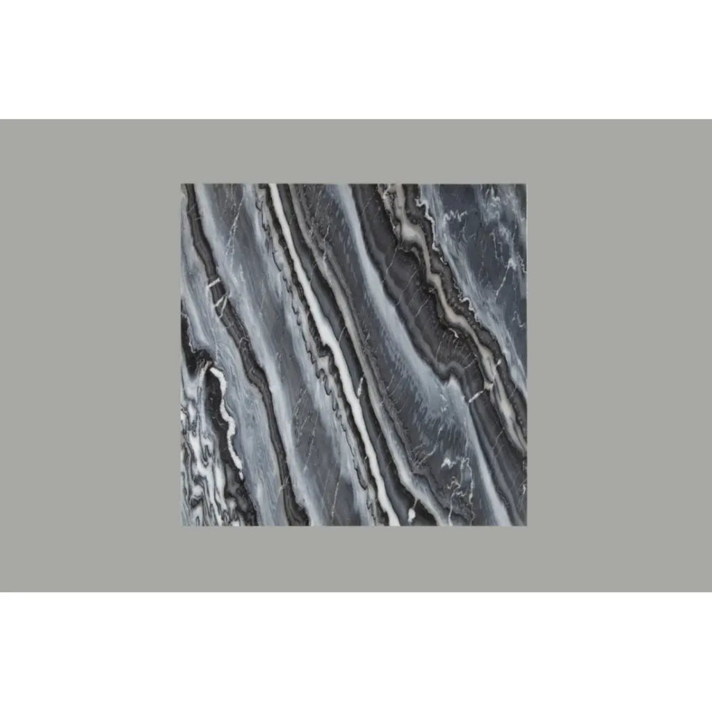 Tavolino VORTEX 50 cm in marmo grigio lucido con struttura in metallo nero