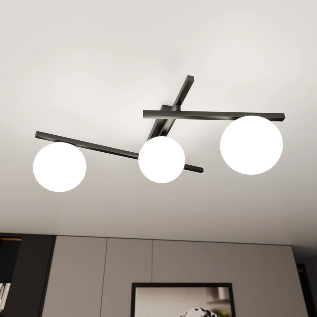 Plafoniera Emibig Smart 3 luci E14 nero/opale dimmer